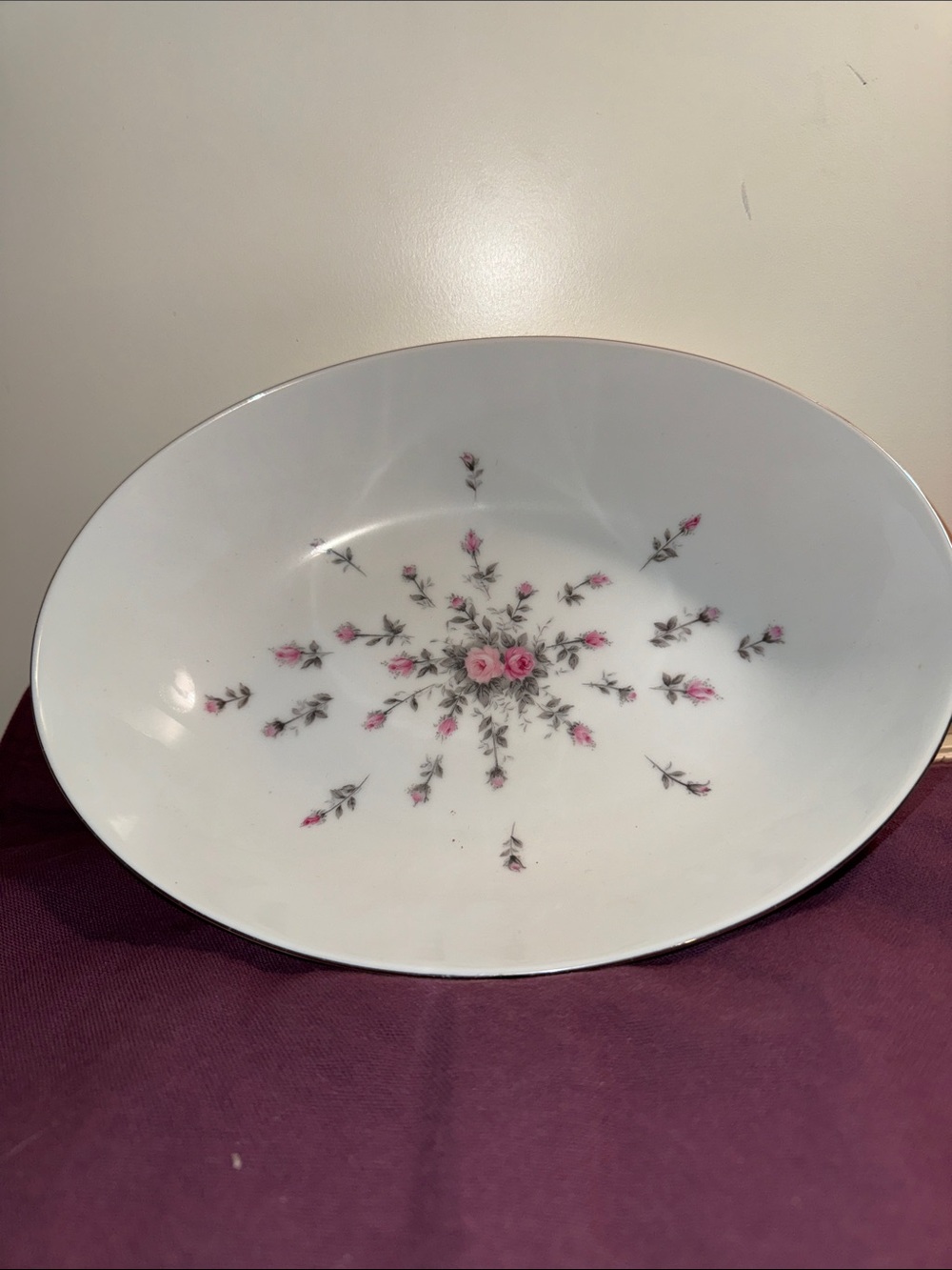 Harmony House China 10” Serving Bowl with Pink Rose Center Bouquet
